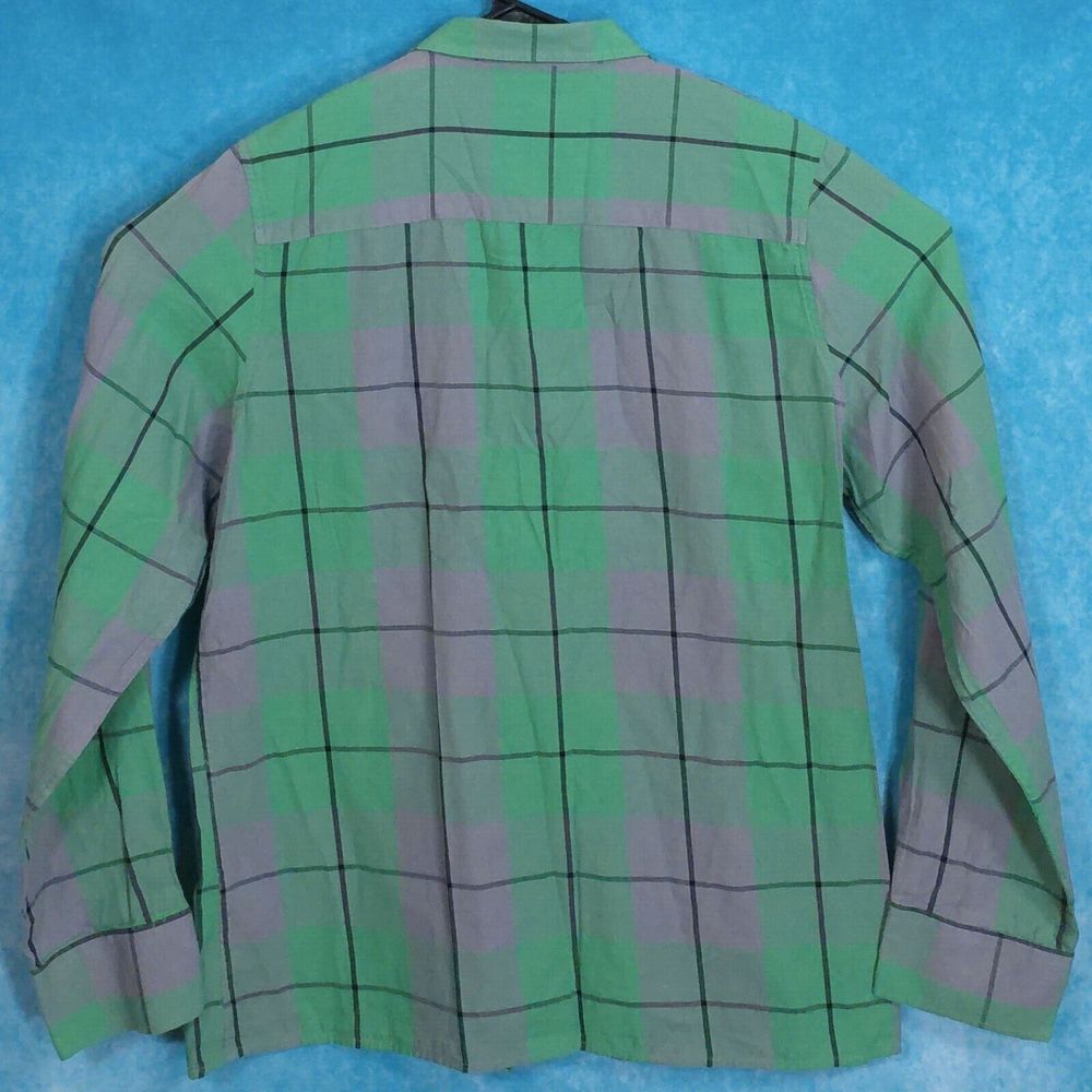 ShoutHouse Button Up Long Sleeve Men's Shirt, Green/Gray Plaid, Size XL - Picture 2 of 3